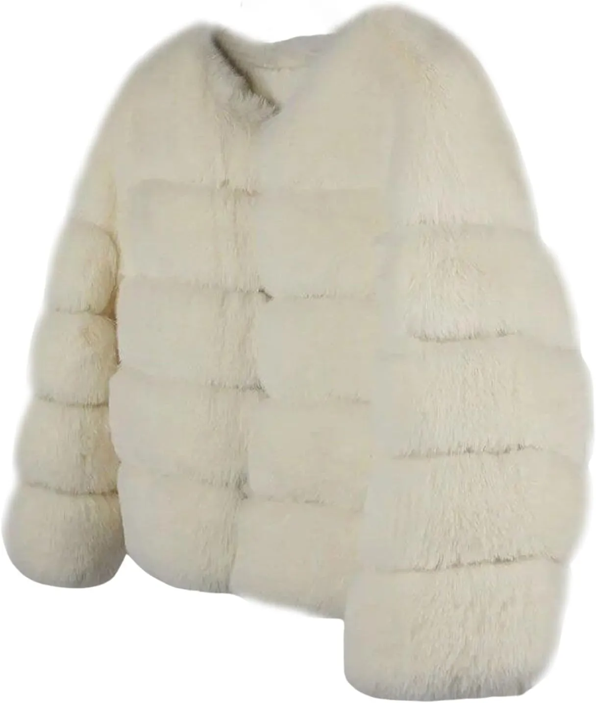 loveimgs Women Warm Fluffy Cropped Puffer Jacket Faux Fur Coat Crop Parka Collarless Winter Teddy Bear Coat Overcoat