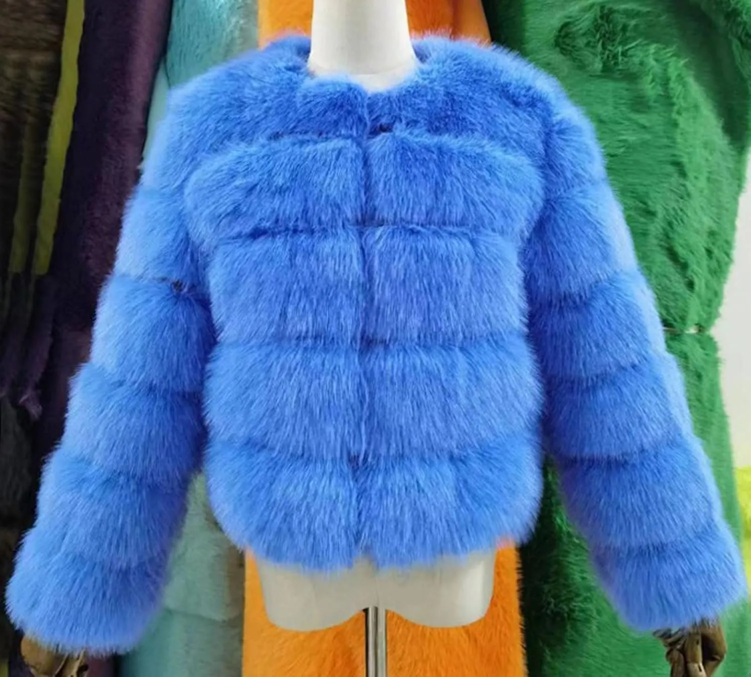 loveimgs Women Warm Fluffy Cropped Puffer Jacket Faux Fur Coat Crop Parka Collarless Winter Teddy Bear Coat Overcoat