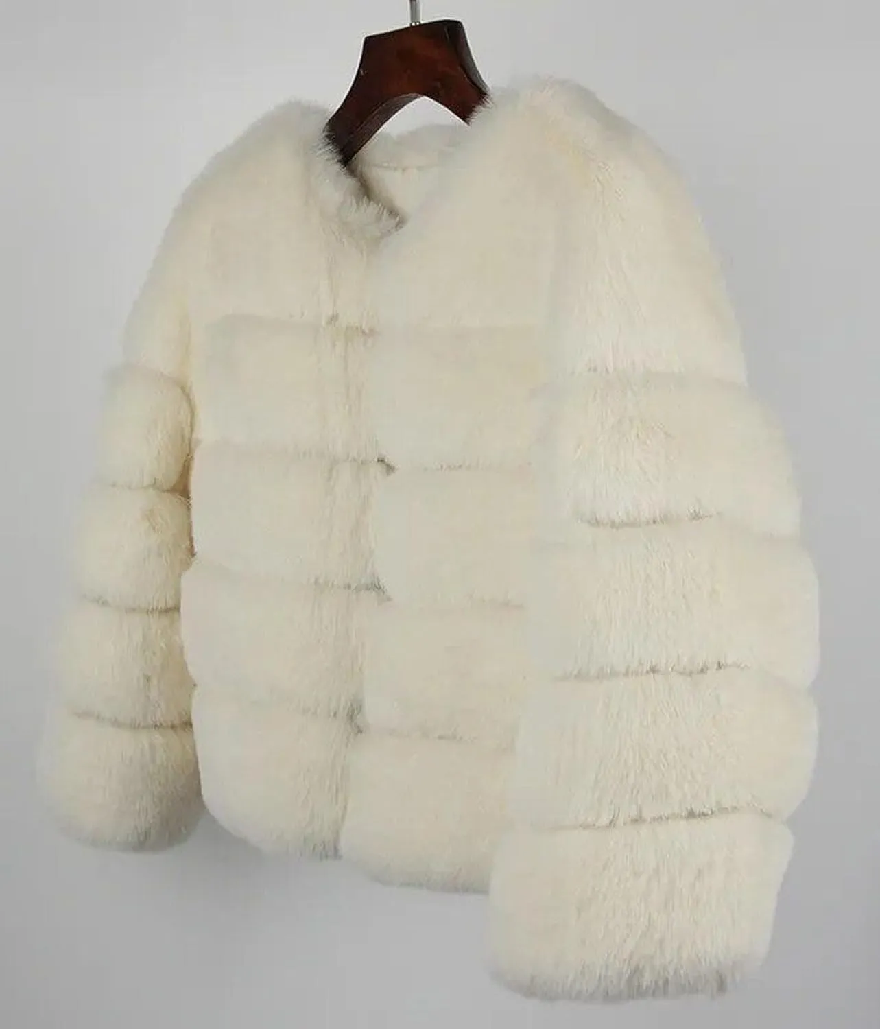 loveimgs Women Warm Fluffy Cropped Puffer Jacket Faux Fur Coat Crop Parka Collarless Winter Teddy Bear Coat Overcoat