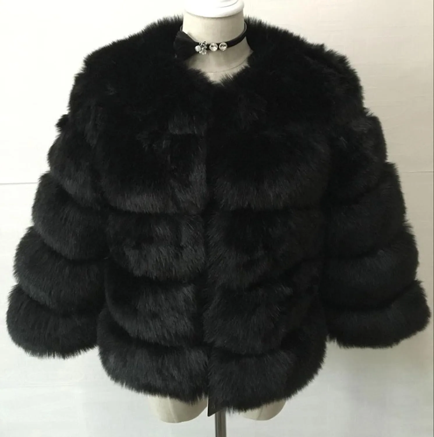 loveimgs Women Warm Fluffy Cropped Puffer Jacket Faux Fur Coat Crop Parka Collarless Winter Teddy Bear Coat Overcoat