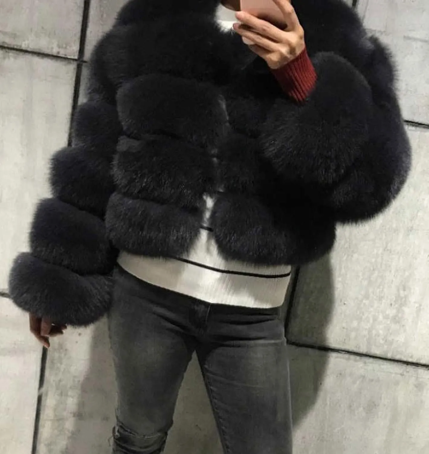loveimgs Women Warm Fluffy Cropped Puffer Jacket Faux Fur Coat Crop Parka Collarless Winter Teddy Bear Coat Overcoat