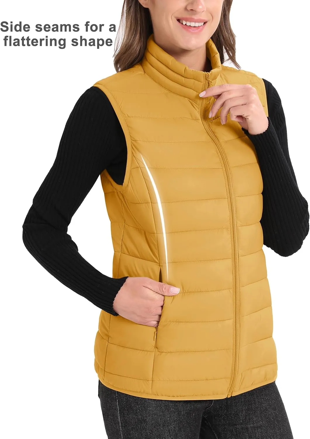 MAGCOMSEN Women's Puffer Vest Lightweight Stand Collar Zip 4 Pockets Puffy Vests Sleeveless Quilted Padded Outerwear