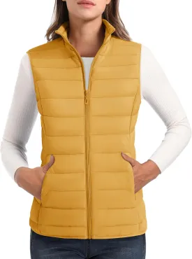 MAGCOMSEN Women's Puffer Vest Lightweight Stand Collar Zip 4 Pockets Puffy Vests Sleeveless Quilted Padded Outerwear