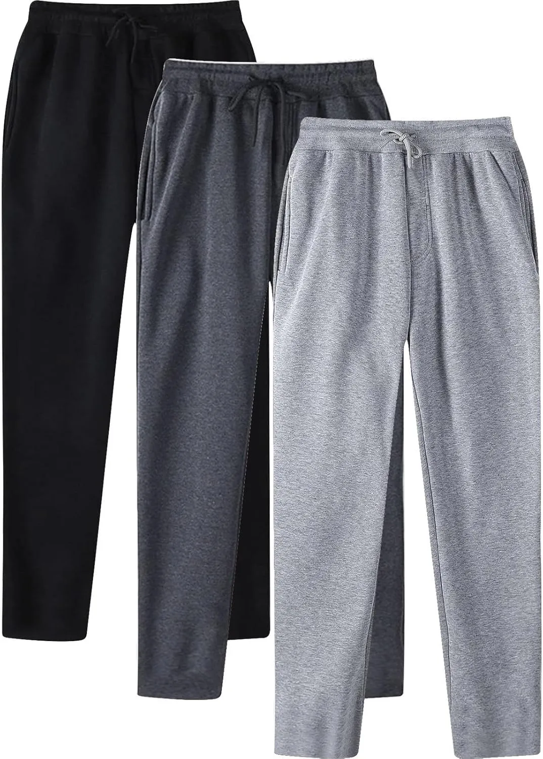 Men's 3 Pack Fleece Sweatpants Athletic Workout Jogger Trousers Baggy Elastic Drawstring Track Pants with Pockets