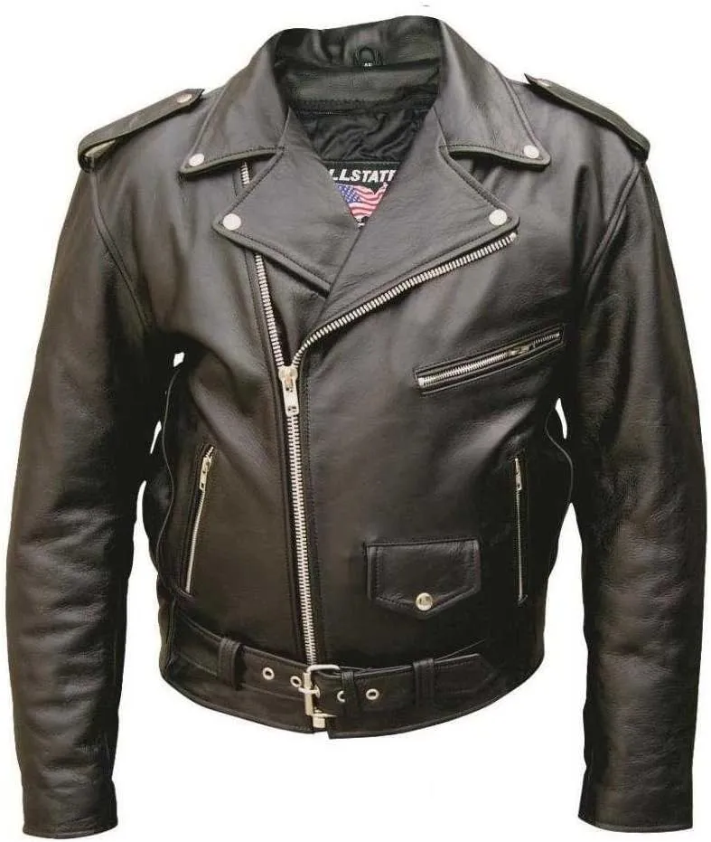 Men's Basic Premium buffalo leather jacket w/ 6 pockets and quilted Lining AL 2010-40