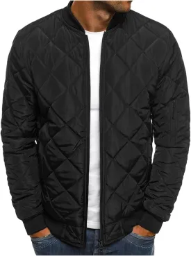Men's Diamond Quilted Flight Bomber Jacket Lightweight Packable Warm Winter Padded Coat Varsity Multi-Purpose Outerwear