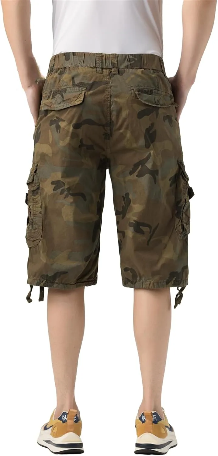 Mens Elastic Waist Cargo Shorts Zipper Pocket Relaxed Fit Stretch Cotton Hiking Camo Cargo Shorts for Men