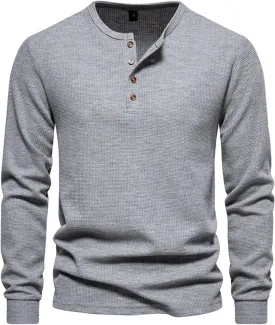 Mens Knitted Henley Shirts Long Sleeve Slim Fit Lightweight Casual Ribbed Shirts Pullover Cable Knit Henley Sweaters