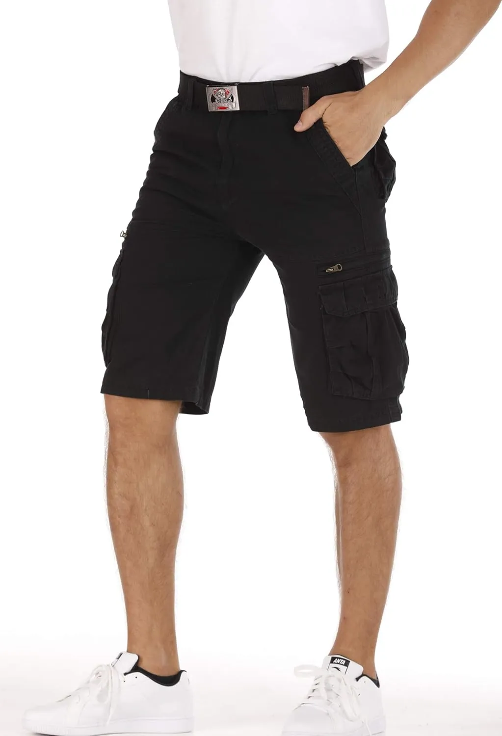 Men's Lightweight Multi Pocket Casual Outdoor Twill Cargo Shorts with Zipper Pockets with 8 Pockets No Belt