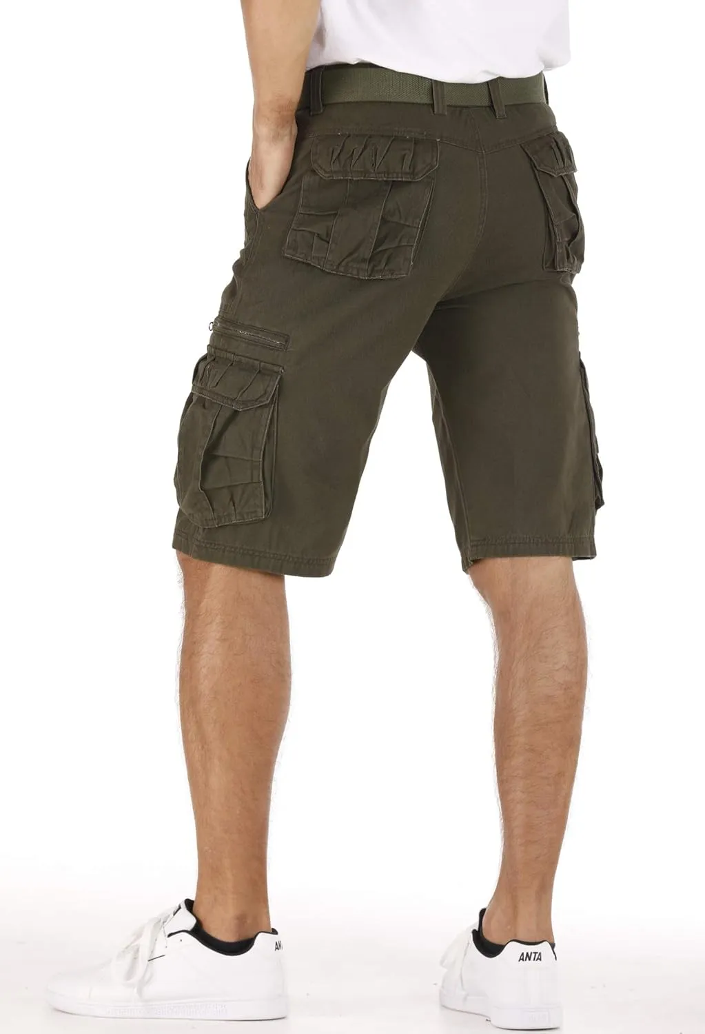 Men's Lightweight Multi Pocket Casual Outdoor Twill Cargo Shorts with Zipper Pockets with 8 Pockets No Belt