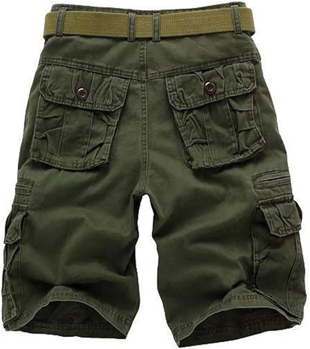 Men's Lightweight Multi Pocket Casual Outdoor Twill Cargo Shorts with Zipper Pockets with 8 Pockets No Belt