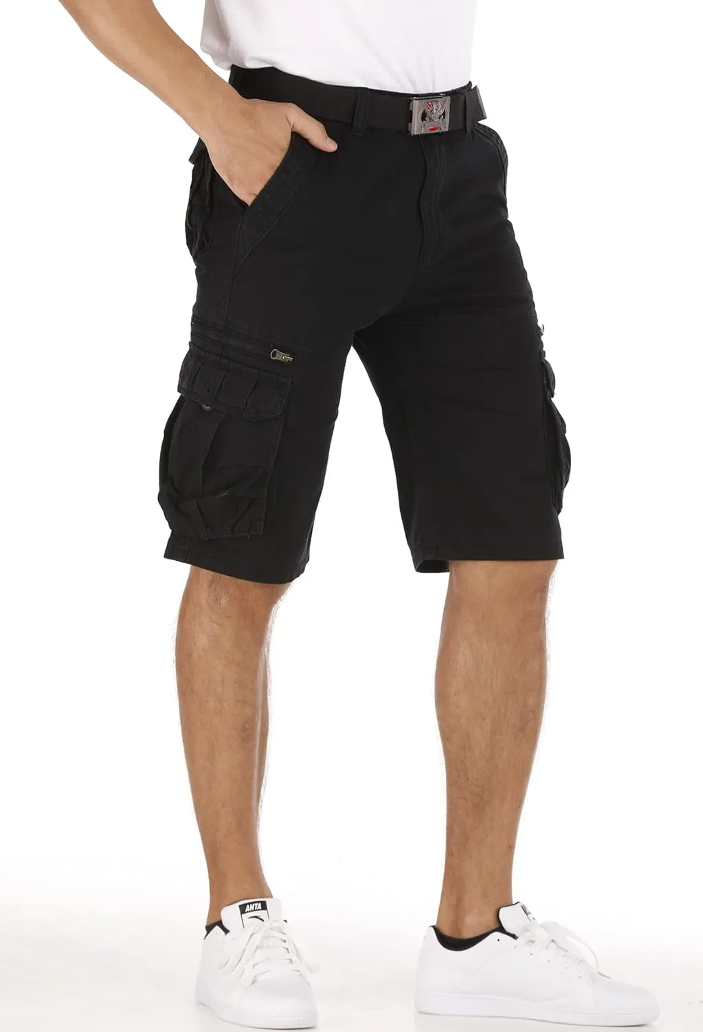 Men's Lightweight Multi Pocket Casual Outdoor Twill Cargo Shorts with Zipper Pockets with 8 Pockets No Belt