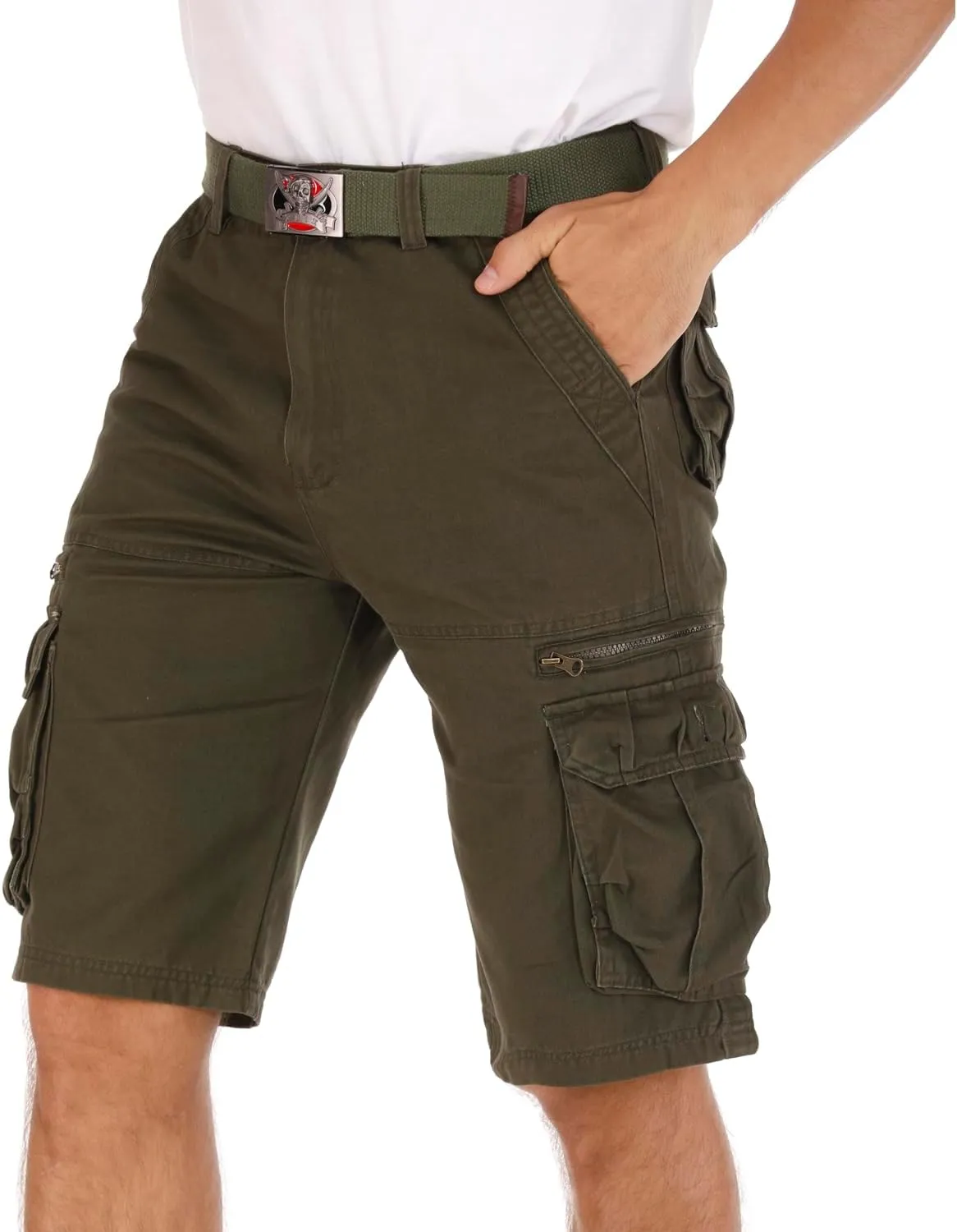 Men's Lightweight Multi Pocket Casual Outdoor Twill Cargo Shorts with Zipper Pockets with 8 Pockets No Belt