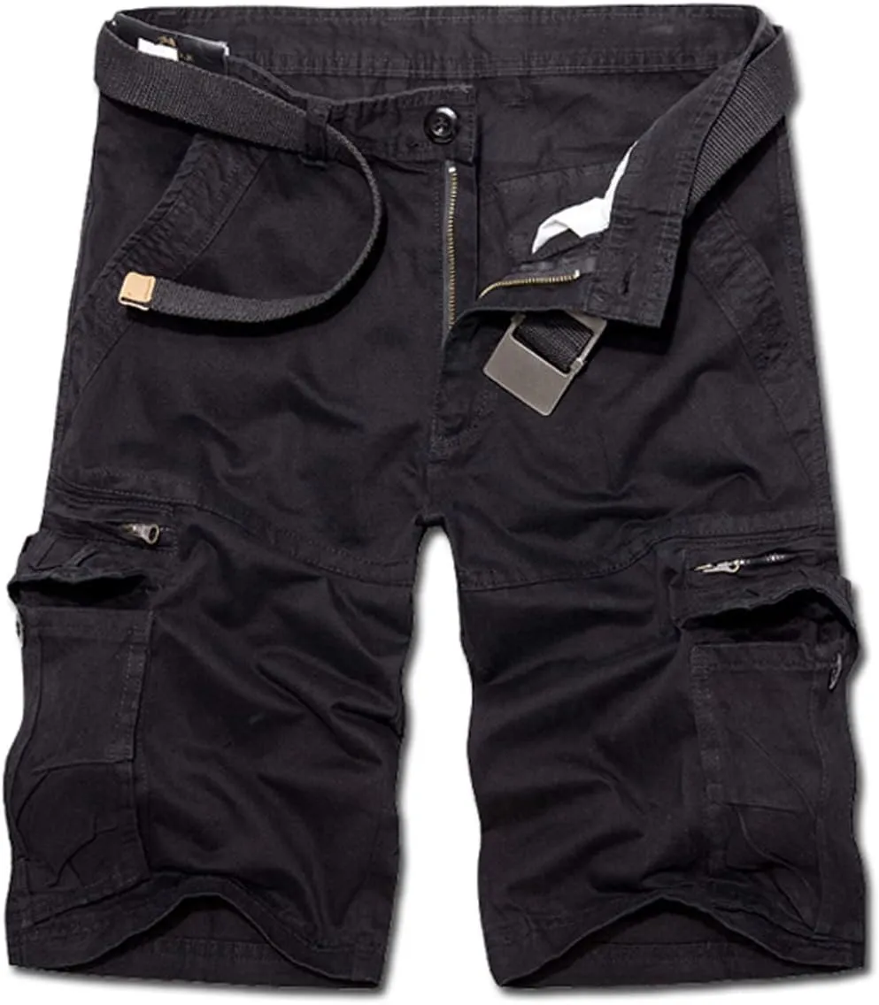 Men's Lightweight Multi Pocket Casual Outdoor Twill Cargo Shorts with Zipper Pockets with 8 Pockets No Belt