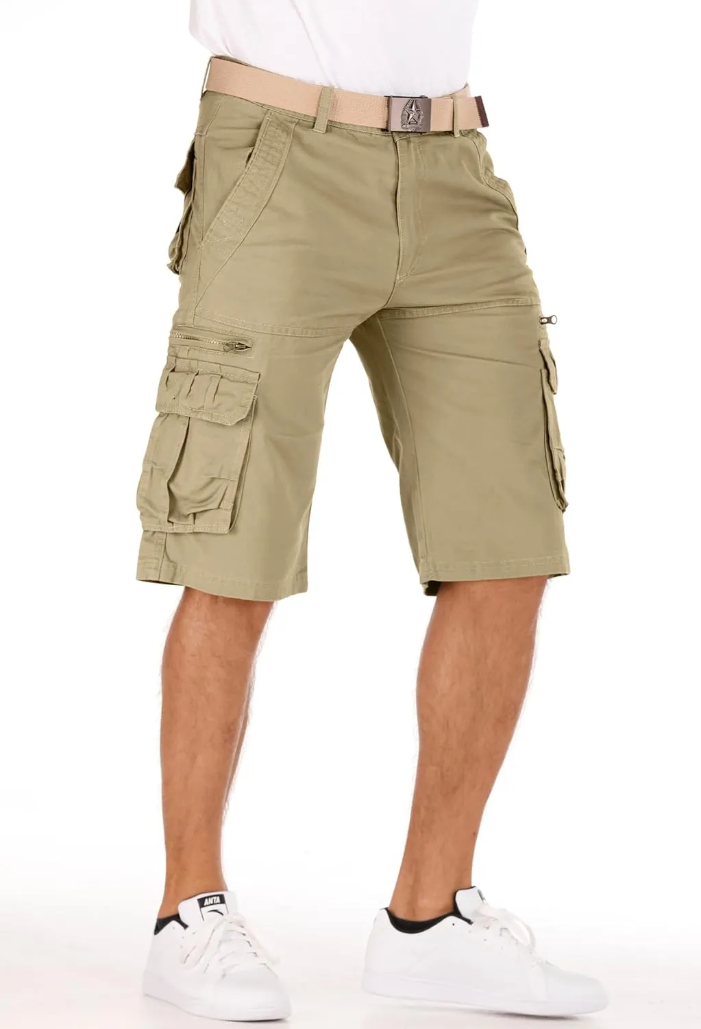Men's Lightweight Multi Pocket Casual Outdoor Twill Cargo Shorts with Zipper Pockets with 8 Pockets No Belt