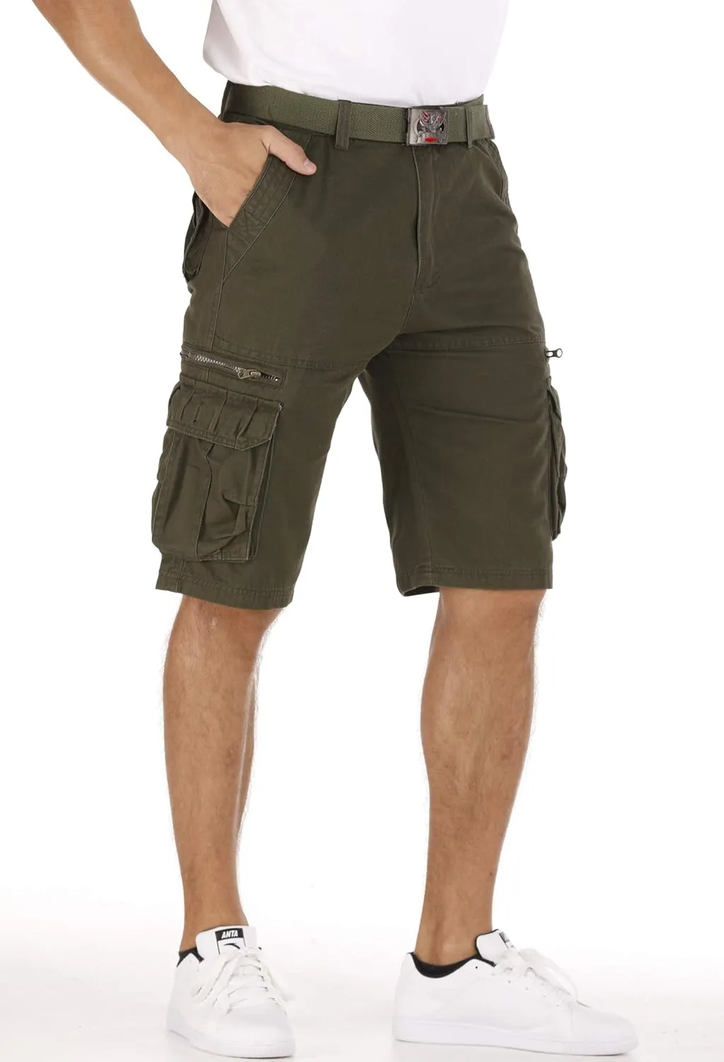 Men's Lightweight Multi Pocket Casual Outdoor Twill Cargo Shorts with Zipper Pockets with 8 Pockets No Belt