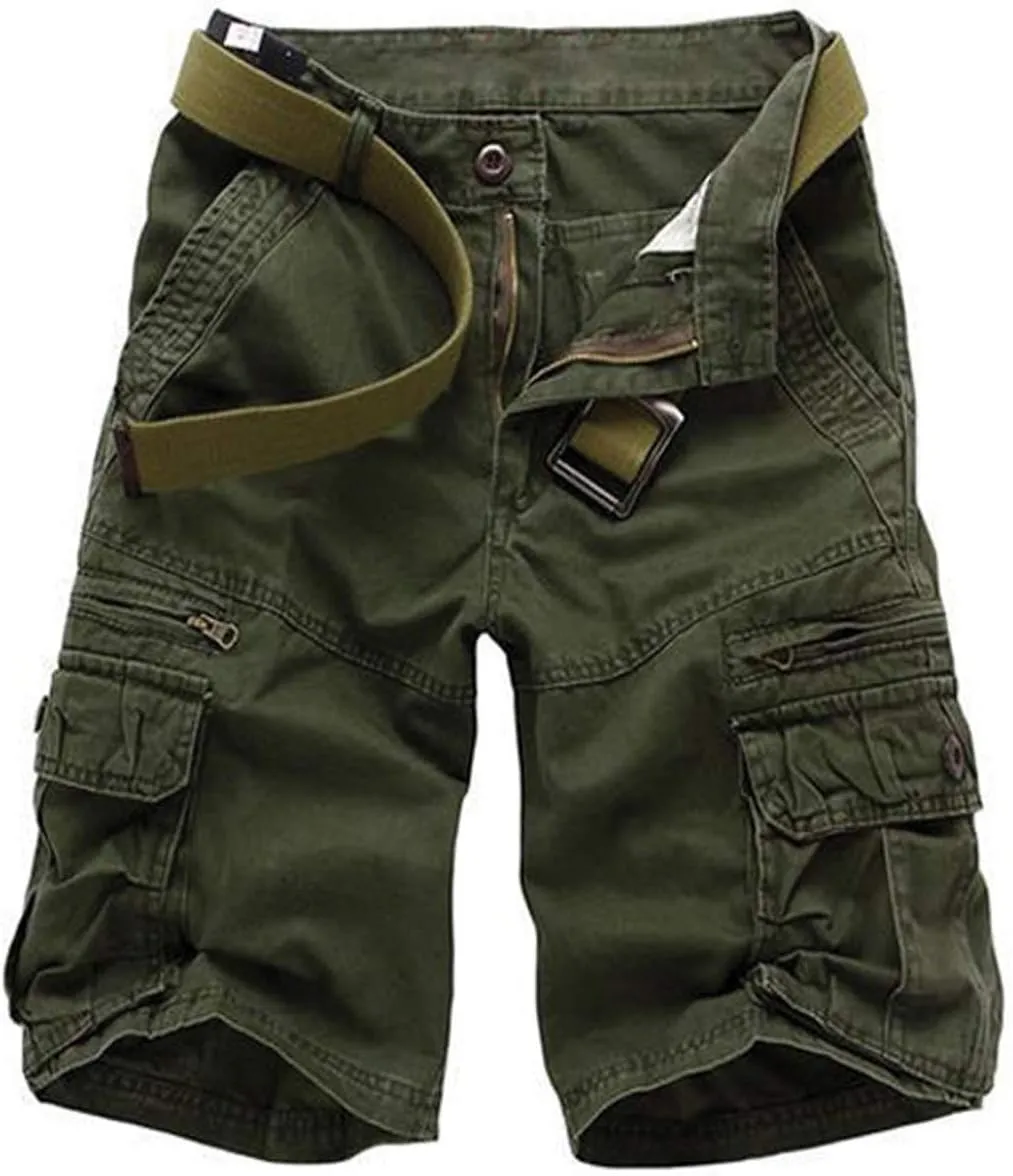 Men's Lightweight Multi Pocket Casual Outdoor Twill Cargo Shorts with Zipper Pockets with 8 Pockets No Belt