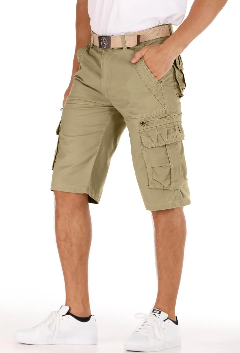 Men's Lightweight Multi Pocket Casual Outdoor Twill Cargo Shorts with Zipper Pockets with 8 Pockets No Belt