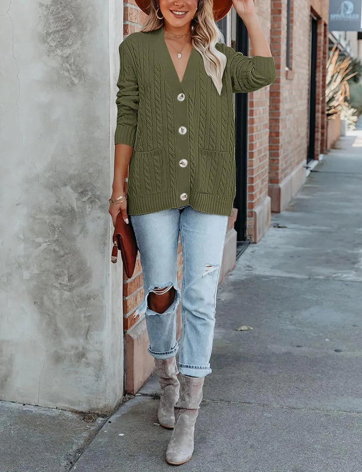 MEROKEETY Women's 2025 Long Sleeve Cable Knit Button Cardigan Sweater Open Front Outwear Coat with Pockets