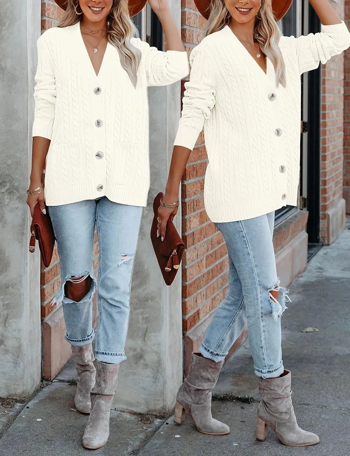 MEROKEETY Women's 2025 Long Sleeve Cable Knit Button Cardigan Sweater Open Front Outwear Coat with Pockets