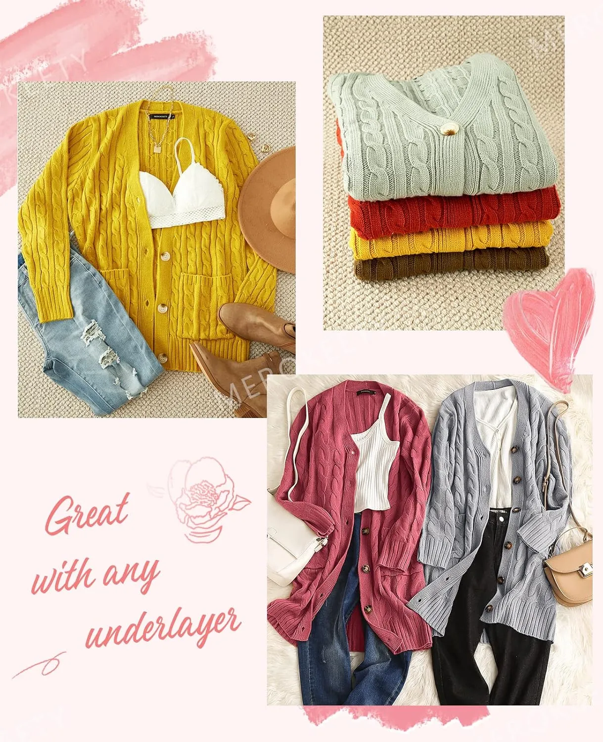 MEROKEETY Women's 2025 Long Sleeve Cable Knit Button Cardigan Sweater Open Front Outwear Coat with Pockets