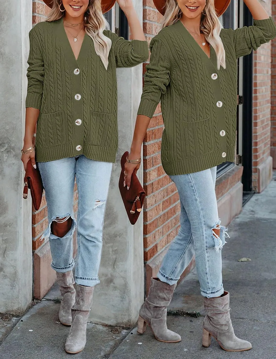 MEROKEETY Women's 2025 Long Sleeve Cable Knit Button Cardigan Sweater Open Front Outwear Coat with Pockets