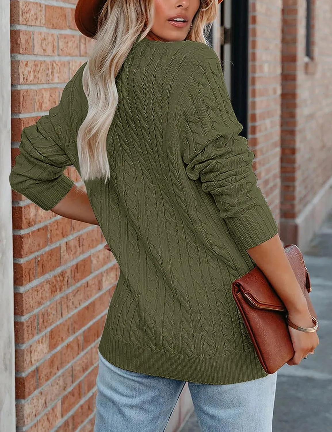 MEROKEETY Women's 2025 Long Sleeve Cable Knit Button Cardigan Sweater Open Front Outwear Coat with Pockets