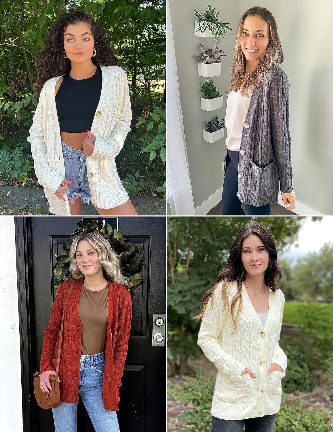 MEROKEETY Women's 2025 Long Sleeve Cable Knit Button Cardigan Sweater Open Front Outwear Coat with Pockets