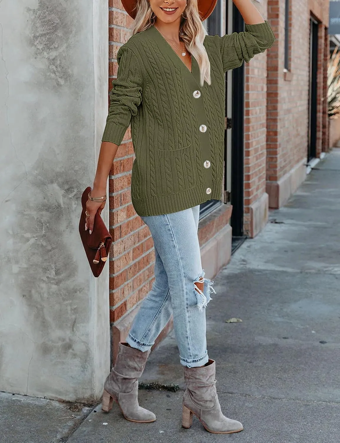 MEROKEETY Women's 2025 Long Sleeve Cable Knit Button Cardigan Sweater Open Front Outwear Coat with Pockets