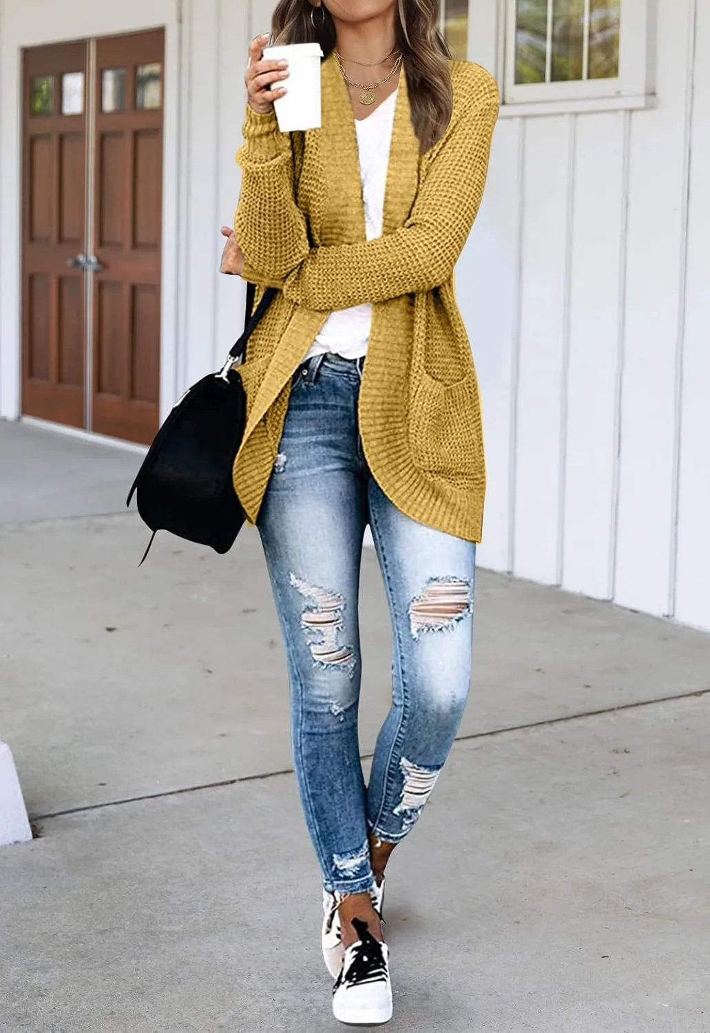 MEROKEETY Womens Long Sleeve Open Front Cardigans Chunky Knit Draped Sweaters Outwear
