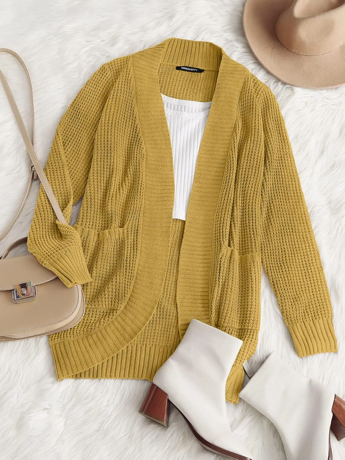 MEROKEETY Womens Long Sleeve Open Front Cardigans Chunky Knit Draped Sweaters Outwear