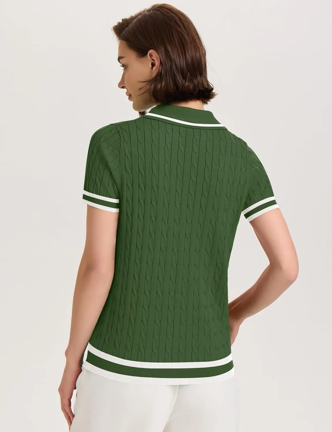 Micoson Womens Short Sleeve Sweater Tops Lapel V Neck Loose Shirts 2025 Summer Cable Knit Business Casual Outfits