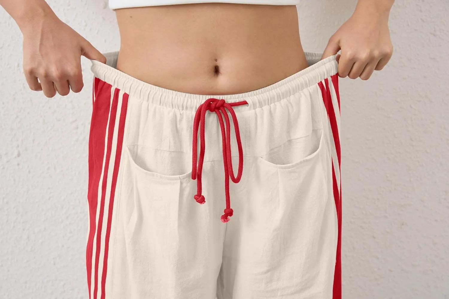 MISSACTIVER Women Side Striped Wide Leg Pants Color Block High Rise Drawstring Sweatpants Baggy Track Pants with Pockets