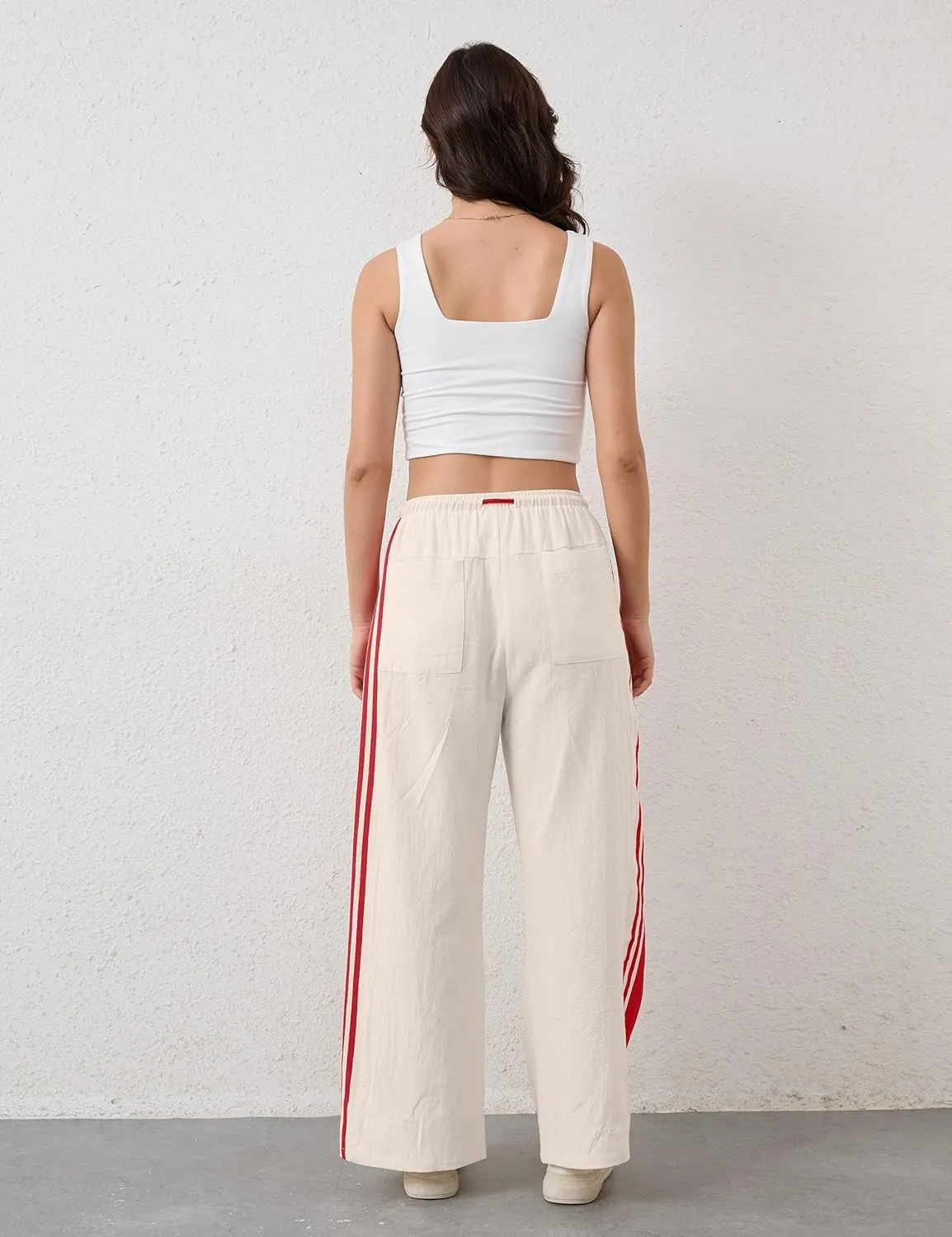 MISSACTIVER Women Side Striped Wide Leg Pants Color Block High Rise Drawstring Sweatpants Baggy Track Pants with Pockets
