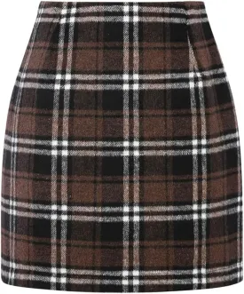 Mywinway Plaid Mini Skirt for Women Fall Winter High Waist A Line Bodycon Pencil Fall Skirts