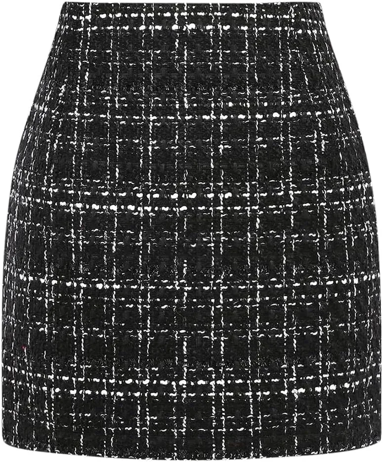 Mywinway Plaid Mini Skirt for Women Fall Winter High Waist A Line Bodycon Pencil Fall Skirts