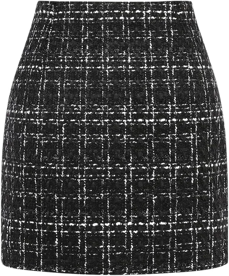 Mywinway Plaid Mini Skirt for Women Fall Winter High Waist A Line Bodycon Pencil Fall Skirts