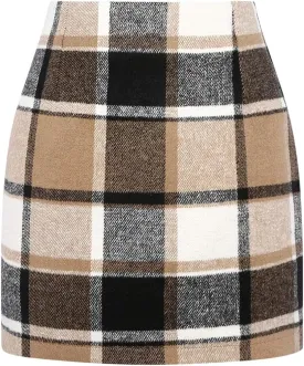Mywinway Plaid Mini Skirt for Women Fall Winter High Waist A Line Bodycon Pencil Fall Skirts
