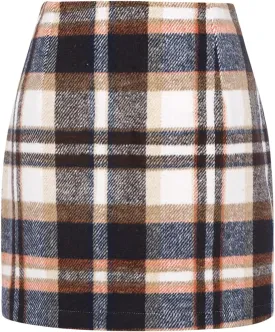 Mywinway Plaid Mini Skirt for Women Fall Winter High Waist A Line Bodycon Pencil Fall Skirts