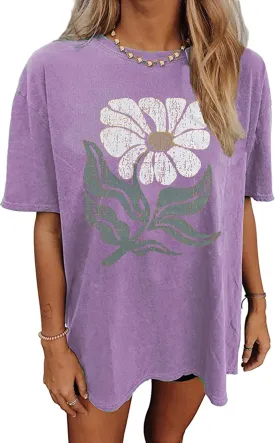 Oversized Vintage Wildflowers Shirt for Women Cute Butterfly Mushroom Graphic Shirt Casual Hippie 70s T-Shirt