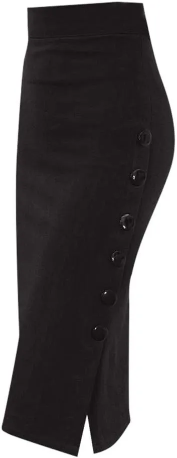 Pencil Skirts for Women, Womens Skirts Midi Length Elegant Bodycon Skirt Button Side High Waisted Tummy Control Work Dress