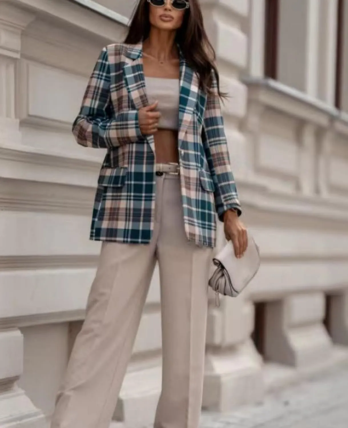 Plaid Blazer Jacket for Womens Long Sleeve 2025 Work Office Blazer Lapel Button Work Formal Blazer Jackets