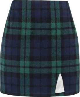 Plaid Mini Skirts for Womens High Waisted Fall Winter Wool Bodycon Pencil Skirts with Slit