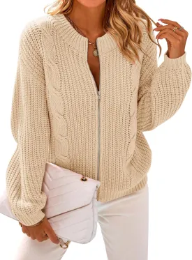 PRETTYGARDEN Women's Chunky Knit Open Front Sweater Long Sleeve Zipper Loose Short Cardigan Outerwear Coats
