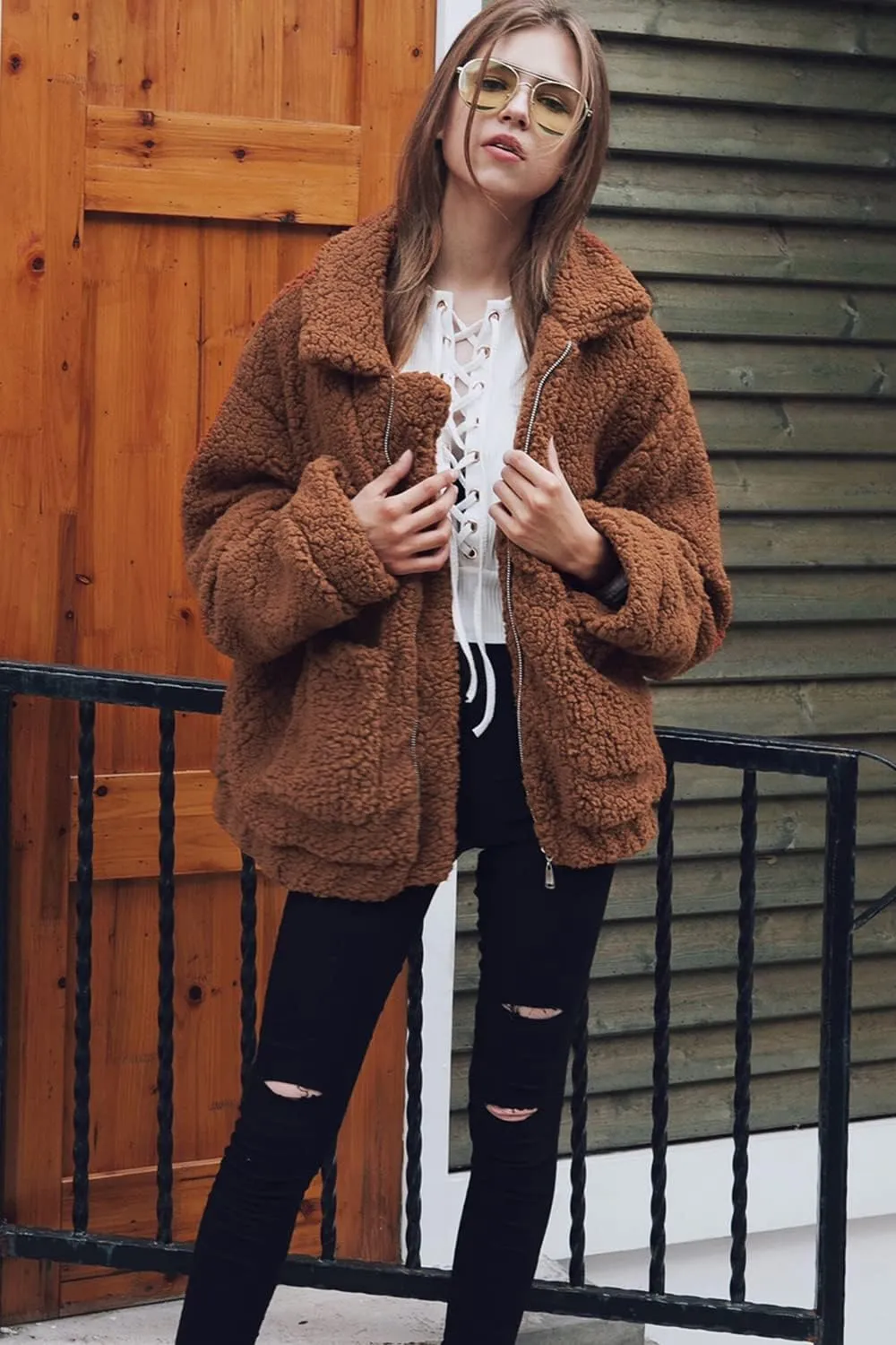PRETTYGARDEN Women's Fashion Winter Coat Sherpa Fleece Faux Fur Shearling Oversized Trendy Jackets Warm Outerwear