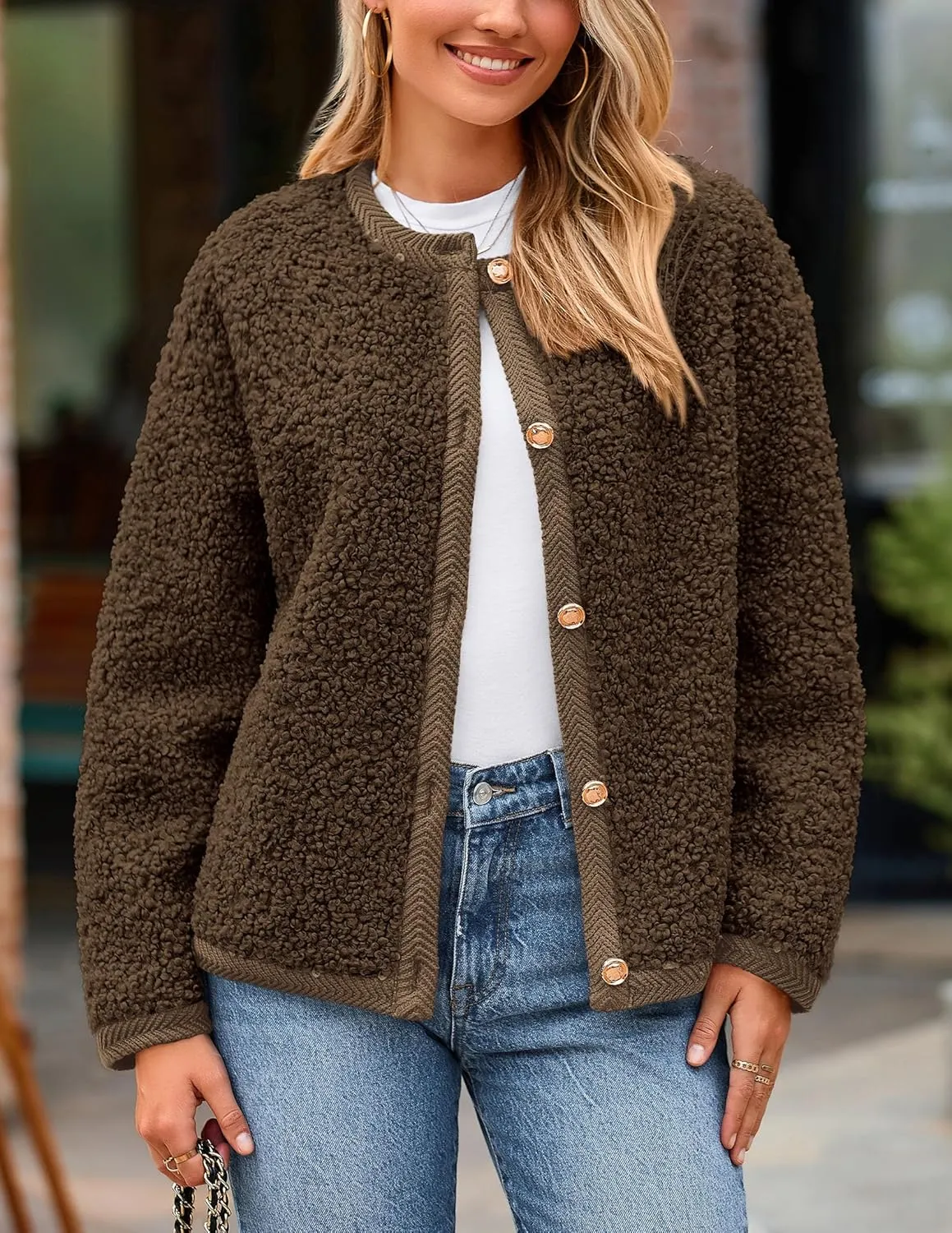 PRETTYGARDEN Women's Faux Fur Shearling Coat Fuzzy Fleece Button Up Trendy Fall Winter Cropped Jackets Outerwear