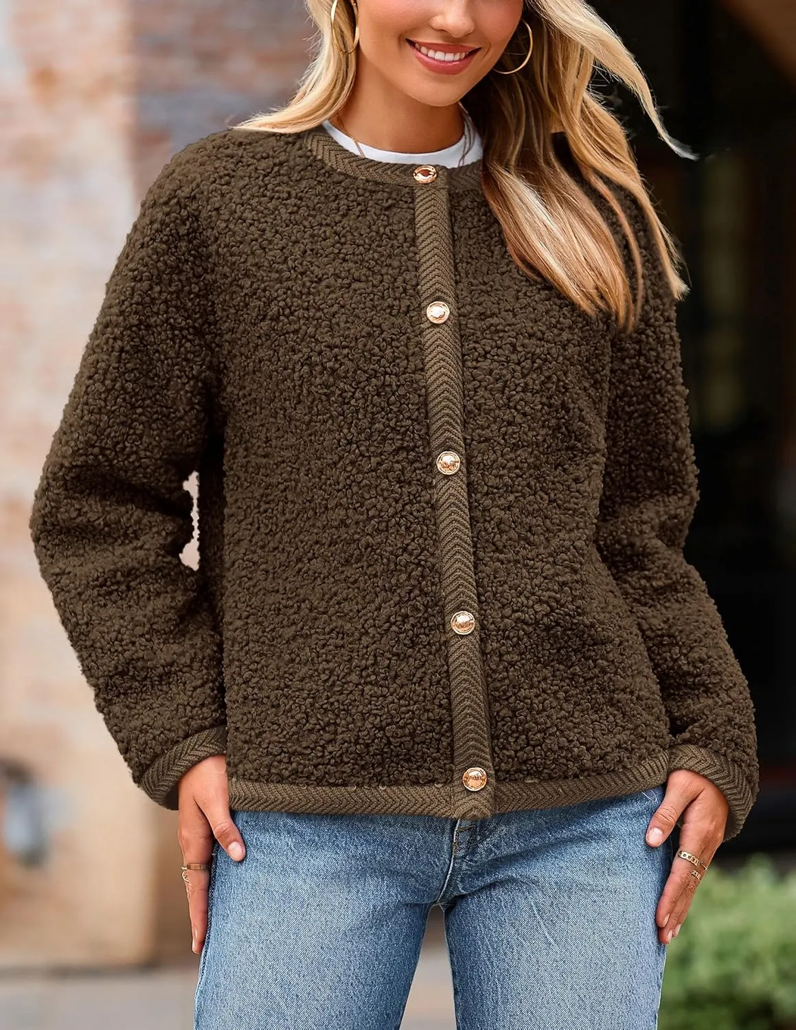 PRETTYGARDEN Women's Faux Fur Shearling Coat Fuzzy Fleece Button Up Trendy Fall Winter Cropped Jackets Outerwear