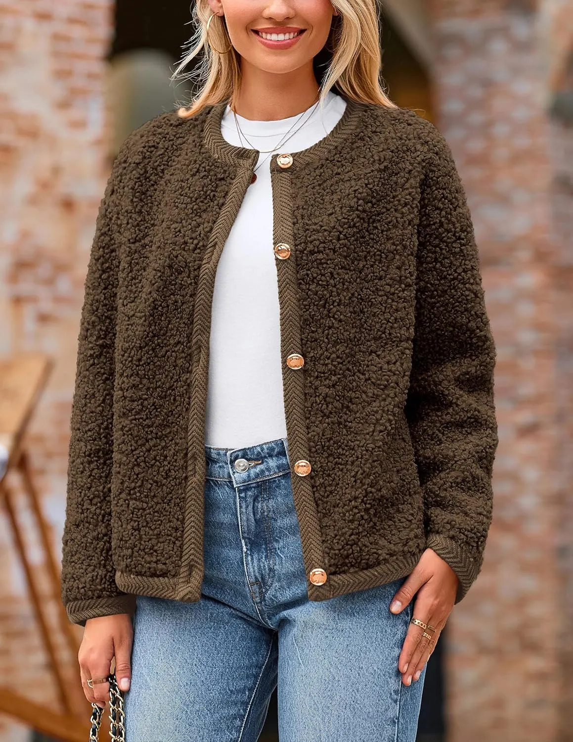 PRETTYGARDEN Women's Faux Fur Shearling Coat Fuzzy Fleece Button Up Trendy Fall Winter Cropped Jackets Outerwear