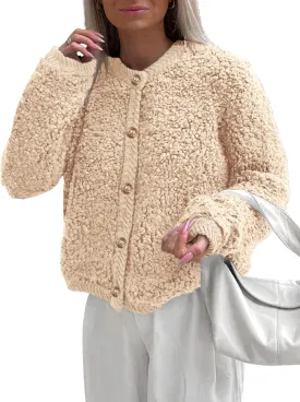 PRETTYGARDEN Women's Faux Fur Shearling Coat Fuzzy Fleece Button Up Trendy Fall Winter Cropped Jackets Outerwear