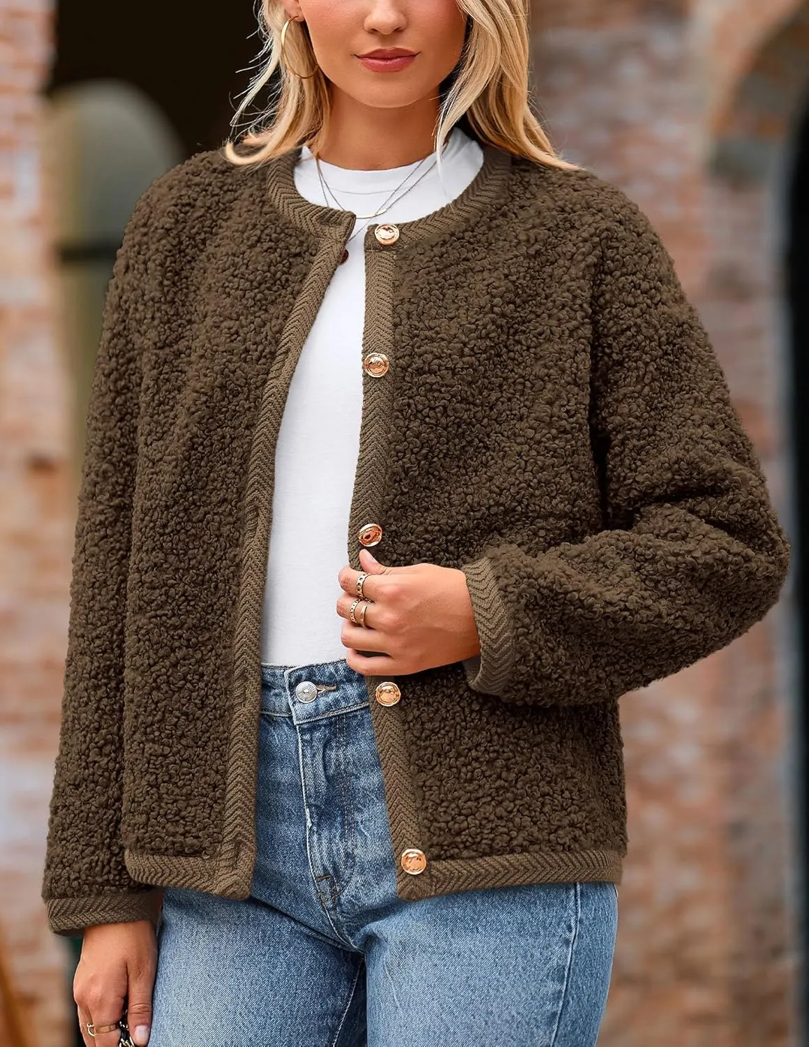 PRETTYGARDEN Women's Faux Fur Shearling Coat Fuzzy Fleece Button Up Trendy Fall Winter Cropped Jackets Outerwear